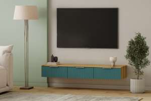 ТВ-тумба Салерно 3 (МДФ) SF-013 Аквамарин Дуб Золотистый U1148 148*42*22 см, Зеленый   Фиеста