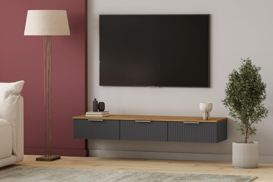 ТВ-тумба Салерно 3 (МДФ) SF-019 Графит Серый графит 0162 РЕ 148*42*22 см, Серый   Фиеста