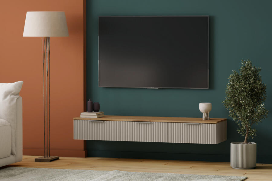 ТВ-тумба Салерно 3 (МДФ) SF-022 Сантьяго Кашемир 5981 BS 148*42*22 см, Бежевый   Фиеста