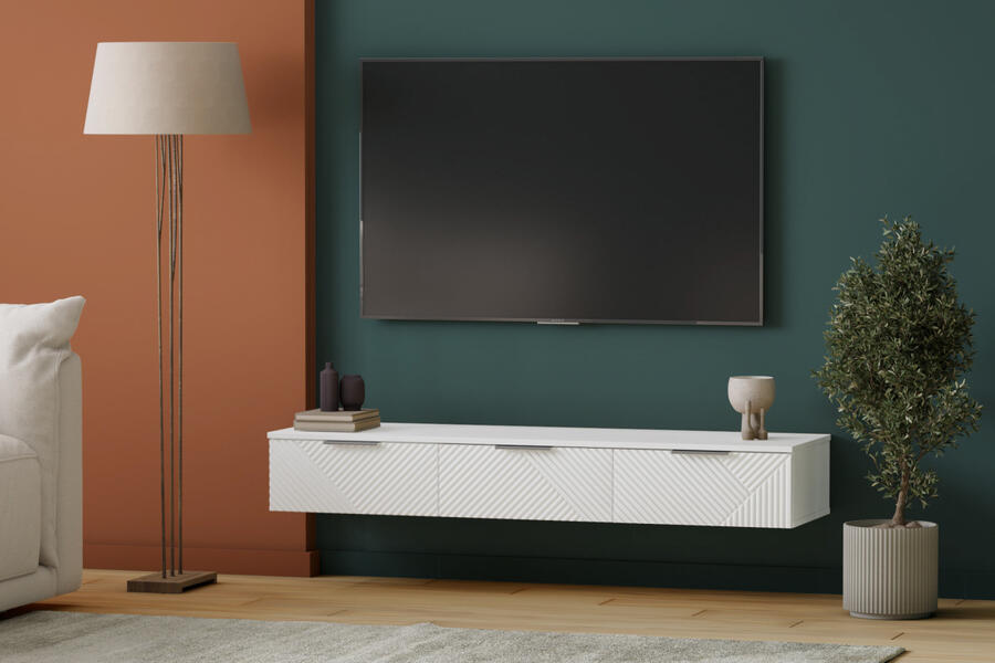 ТВ-тумба Салерно NEW 3 (МДФ) SF-027 Лотос Белый Снег 8685 BS 148*42*220 см, Белый   Фиеста