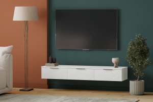 ТВ-тумба Салерно NEW 3 (МДФ) SF-027 Лотос Белый Снег 8685 BS 148*42*220 см, Белый   Фиеста