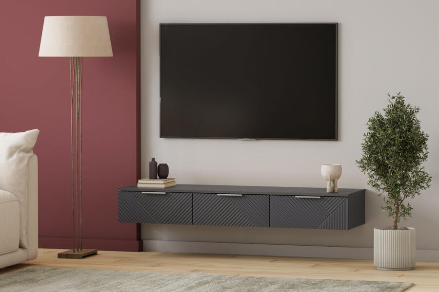 ТВ-тумба Салерно NEW 3 (МДФ) SF-019 Графит Серый графит 0162 РЕ 148*42*220 см, Серый   Фиеста