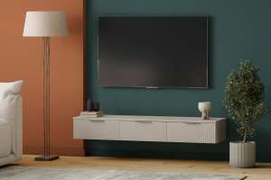 ТВ-тумба Салерно NEW 3 (МДФ) SF-022 Сантьяго Кашемир 5981 BS 148*42*220 см, Бежевый   Фиеста