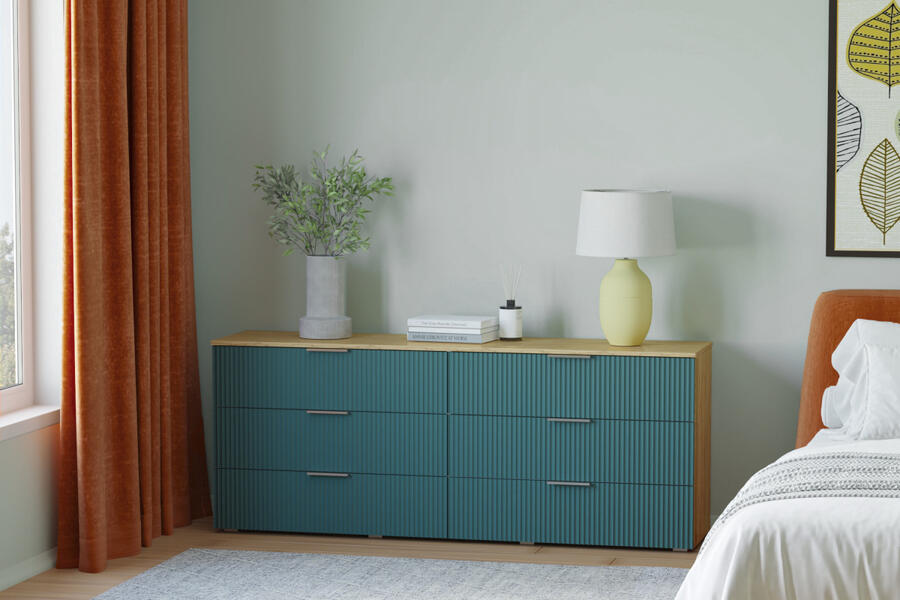 Комод Салерно 6 (МДФ) SF-013 Аквамарин Дуб Золотистый U1148 182*42*72 см, Зеленый   Фиеста