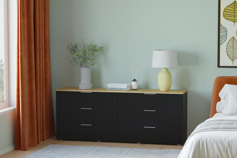 Комод Салерно 6 (МДФ) 23006 Софт Черный агат Черный 0190 PE 182*42*72 см, Черный   Фиеста