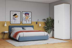 Распашной двухсекционный шкаф Салерно 2 (МДФ) SF-027 Лотос Белый Снег 8685 BS 90*50*212 см, Белый   Фиеста