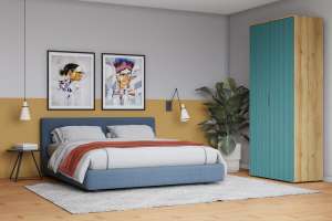 Распашной двухсекционный шкаф Салерно 2 (МДФ) SF-013 Аквамарин Дуб Золотистый U1148 90*50*212 см, Зеленый   Фиеста