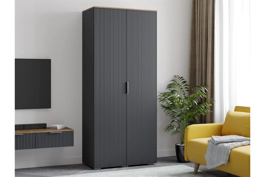 Распашной двухсекционный шкаф Салерно 2 (МДФ) SF-019 Графит Серый графит 0162 РЕ 90*50*212 см, Серый   Фиеста