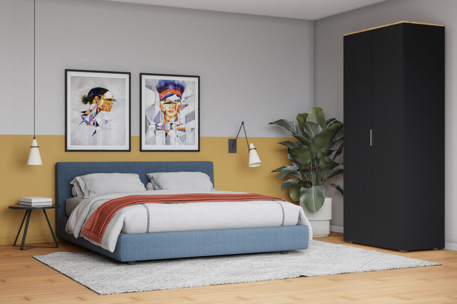 Распашной двухсекционный шкаф Салерно 2 (МДФ) 23006 Софт Черный агат Черный 0190 PE 90*50*212 см, Черный   Фиеста