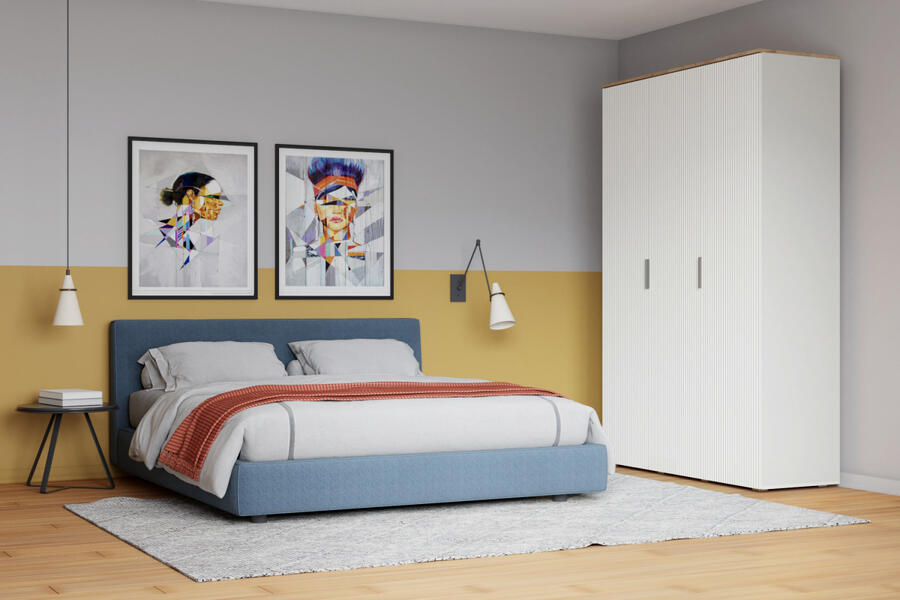 Распашной трехсекционный шкаф Салерно 3 (МДФ) SF-027 Лотос Белый Снег 8685 BS 135*50*212 см, Белый   Фиеста