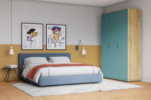 Распашной трехсекционный шкаф Салерно 3 (МДФ) SF-013 Аквамарин Дуб Золотистый U1148 135*50*212 см, Зеленый   Фиеста