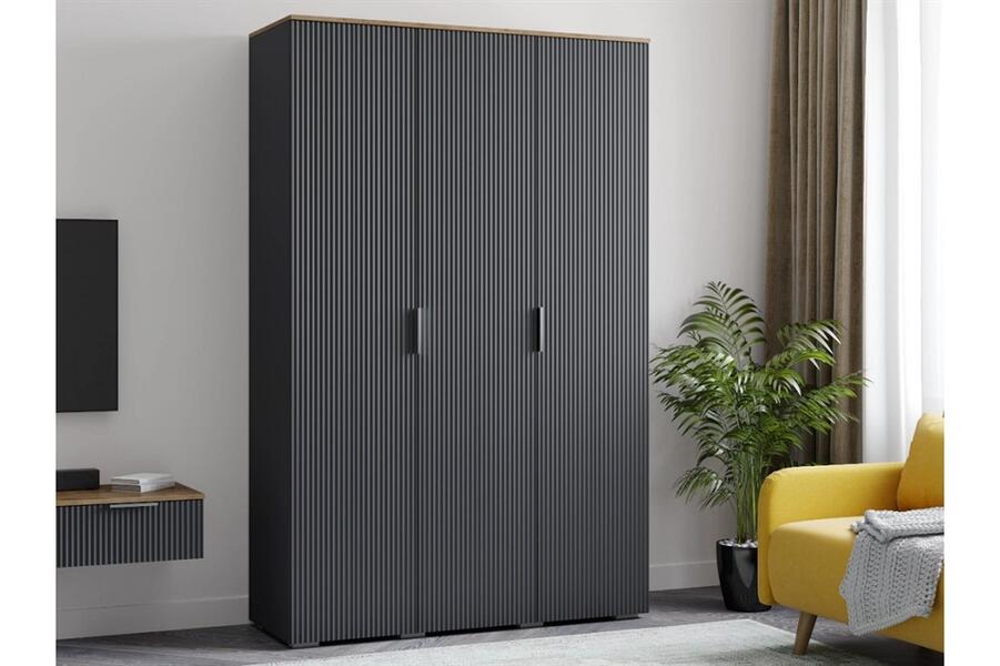 Распашной трехсекционный шкаф Салерно 3 (МДФ) SF-019 Графит Серый графит 0162 РЕ 135*50*212 см, Серый   Фиеста