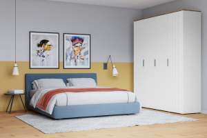 Распашной четырехсекционный шкаф Салерно 4 (МДФ) SF-027 Лотос Белый Снег 8685 BS 180*50*212 см, Белый   Фиеста