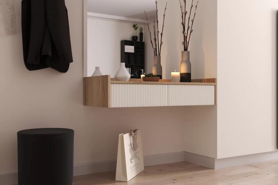 Подвесная тумба Салерно 2.2 (МДФ) SF-027 Лотос Дуб Золотистый U1148 100*35*22 см, Белый   Фиеста