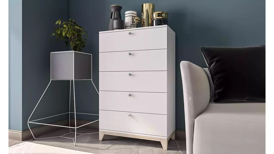 Комод Хелен 24 Белый Фасадный 0101 PE / Бук Бавария 0381 PR 70*40*110 см, Белый   Фиеста