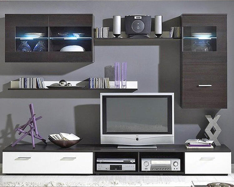 Гостиная Лого 3 Белый Фасадный 0101 / Венге Цаво 3354 250*42*190 см, Белый   Фиеста