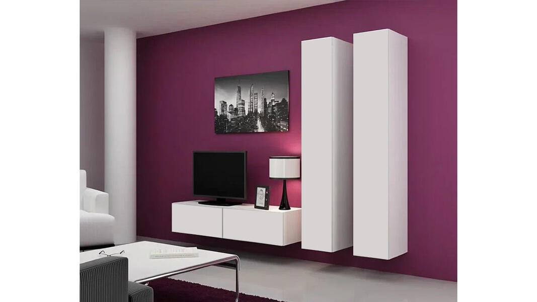 Гостиная Виго 9 Белый Фасадный 0101 220*42*180 см, Белый   Фиеста