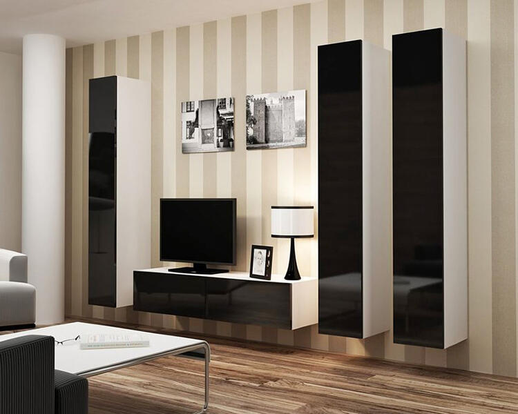 Гостиная Виго 14 МДФ (черная) / Белый Фасадный 0101 260*42*180 см, Черный   Фиеста