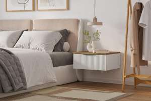 Прикроватная подвесная тумба Салерно 1 (МДФ) SF-027 Лотос Белый Снег 8685 BS 49*42*22 см, Белый   Фиеста