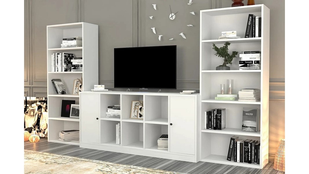 Модульная стенка Билли Айден 5 Белый Фасадный 0101 292*40*161 см, Белый   Фиеста