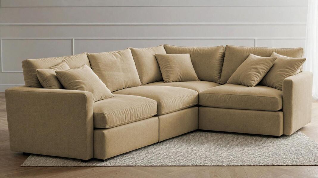 Угловой диван Стелф ЭКО Velutto 02 290*185*90 см, Бежевый Велютто Еврокнижка Фиеста