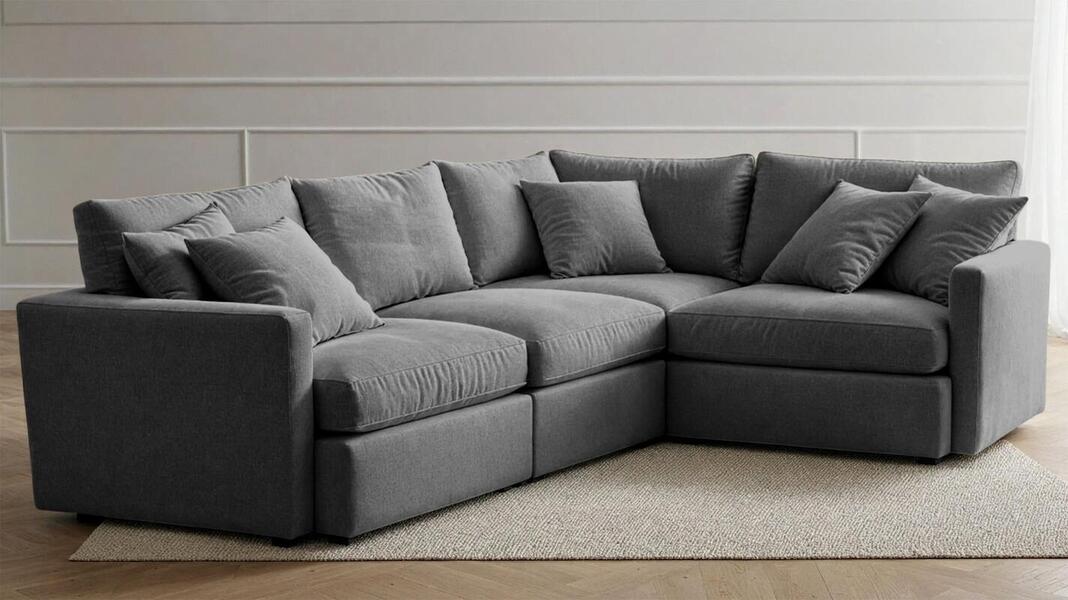 Угловой диван Стелф ЭКО Velutto 52 231*185*90 см, Серый Велютто Еврокнижка Фиеста