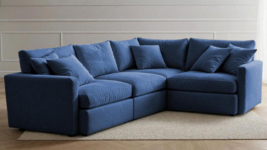 Угловой диван Стелф ЭКО Velutto 54 231*185*90 см, Синий Велютто Еврокнижка Фиеста