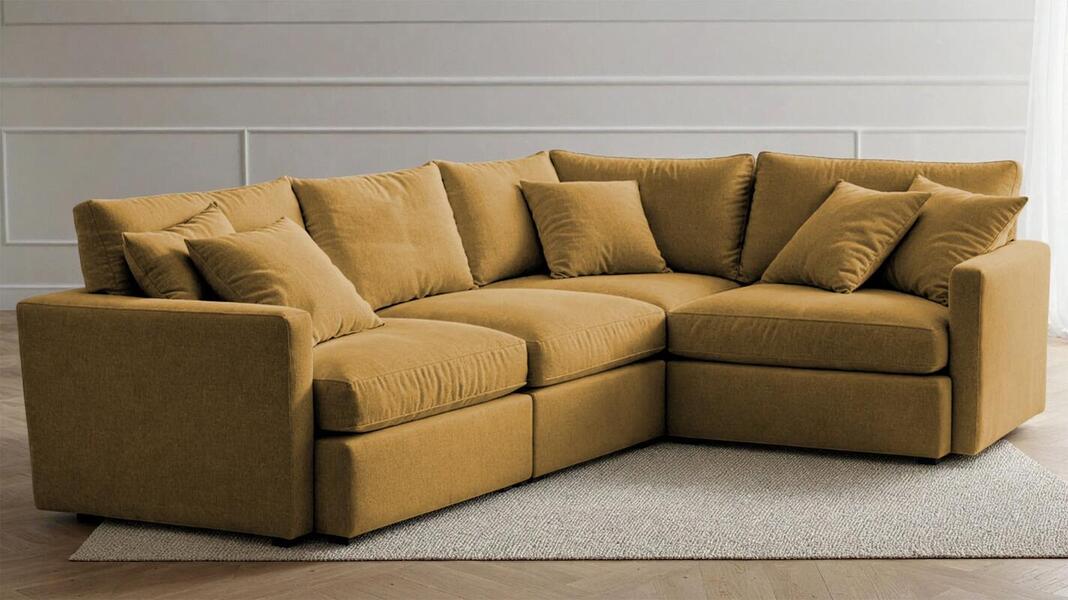 Угловой диван Стелф ЭКО Velutto 56 290*185*90 см, Желтый Велютто Еврокнижка Фиеста