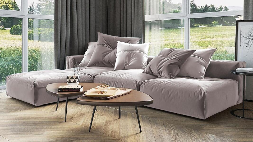 Диван с оттоманкой Фиджи (большой) Velutto 37 347*221*62 см, Розовый Велютто Нераскладной Фиеста