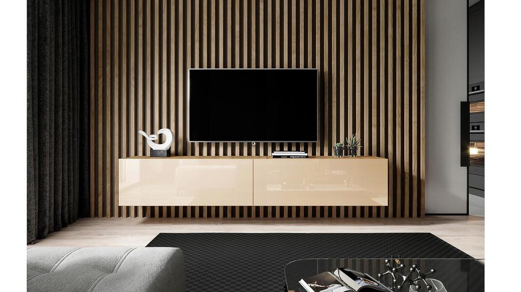 ТВ-тумба Виго (большая) МДФ Купуасу глянец HG003 (131082) 180*42*30 см, Бежевый   Фиеста в наличии