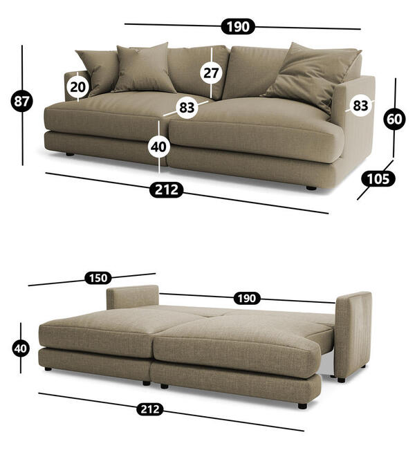Диван Ибица 2 Strong 01 212*105*87 см, Бежевый Рогожка Еврокнижка Фиеста