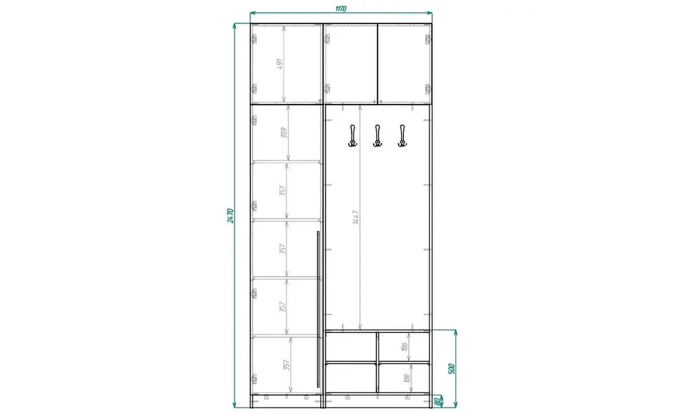 Прихожая (117*247*55 см) Дуб Крафт Золотой K003PW Белый Фасадный 0101 PE (114027) 117*247*55 см, Белый  Нераскладной Фиеста в наличии