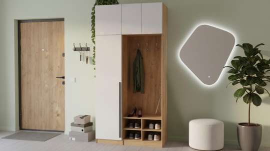 Прихожая (117*247*55 см) Дуб Крафт Золотой K003PW Белый Фасадный 0101 PE (114027) 117*247*55 см, Белый  Нераскладной Фиеста в наличии