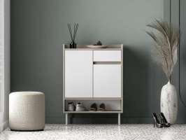 Обувница Джени 03 Белый Снег 8685 BS  Дуб Сонома Светлый 3025 PR 70*34*95 см, Белый   Фиеста