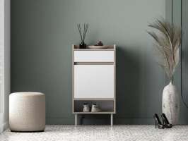 Обувница Джени 04 Белый Снег 8685 BS  Дуб Сонома Светлый 3025 PR 50*34*95 см, Белый   Фиеста