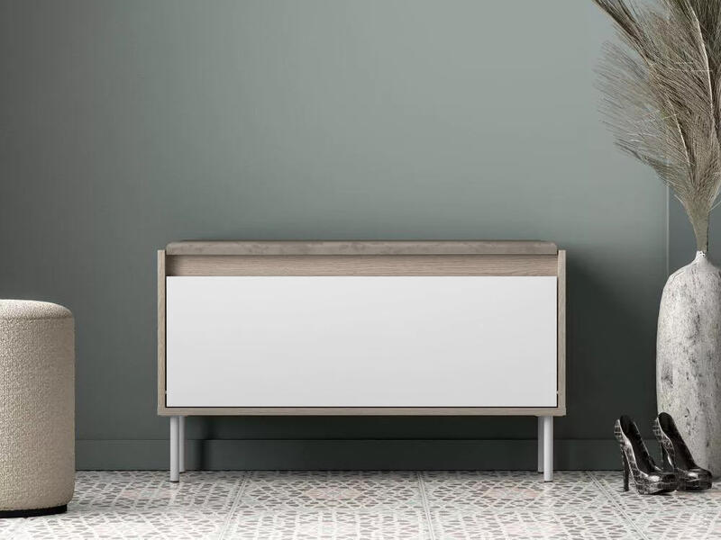 Обувница Джени 05 Белый Снег 8685 BS  Дуб Сонома Светлый 3025 PR 90*34*55 см, Белый   Фиеста