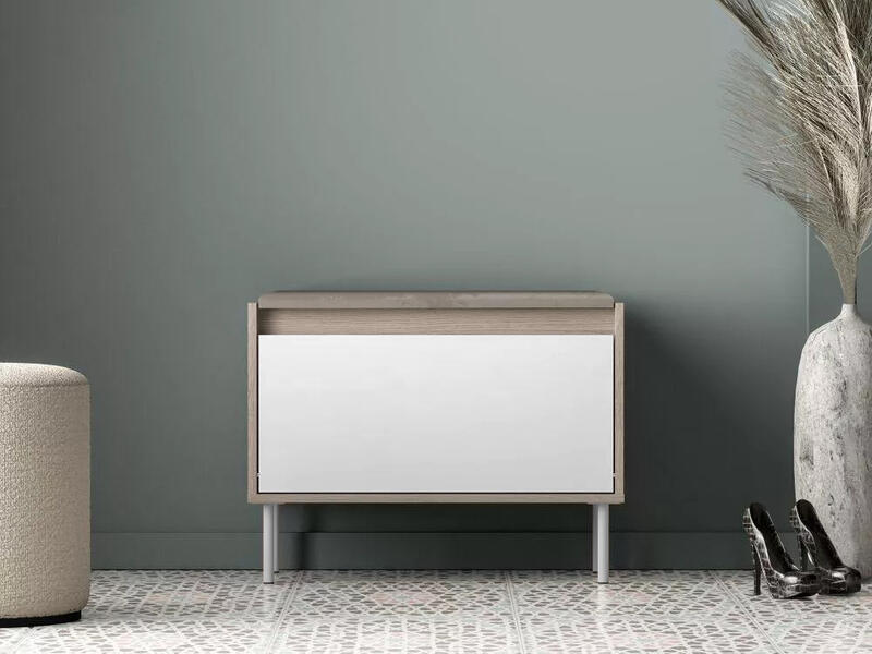 Обувница Джени 06 Белый Снег 8685 BS  Дуб Сонома Светлый 3025 PR 69*34*55 см, Белый   Фиеста