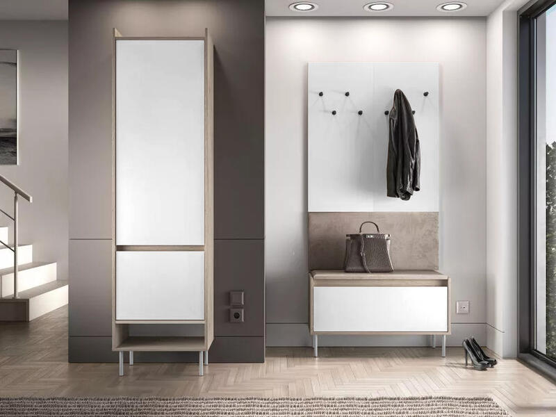 Прихожая Джени 01 Белый Снег 8685 BS  Дуб Сонома Светлый 3025 PR 144*34*198 см, Белый   Фиеста