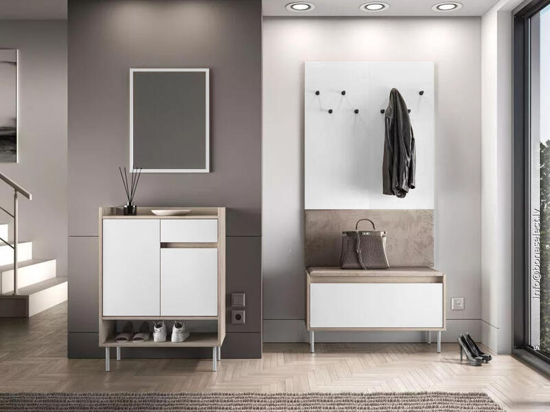 Прихожая Джени 02 Белый Снег 8685 BS  Дуб Сонома Светлый 3025 PR 160*34*198 см, Белый   Фиеста