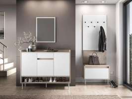 Прихожая Джени 03 Белый Снег 8685 BS  Дуб Сонома Светлый 3025 PR 189*34*198 см, Белый   Фиеста