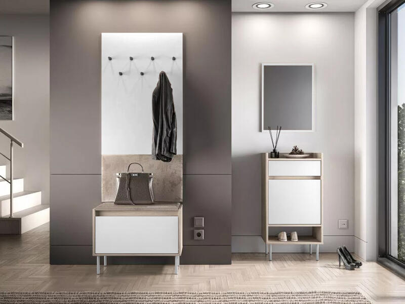 Прихожая Джени 04 Белый Снег 8685 BS  Дуб Сонома Светлый 3025 PR 119*34*198 см, Белый   Фиеста