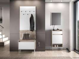 Прихожая Джени 04 Белый Снег 8685 BS  Дуб Сонома Светлый 3025 PR 119*34*198 см, Белый   Фиеста