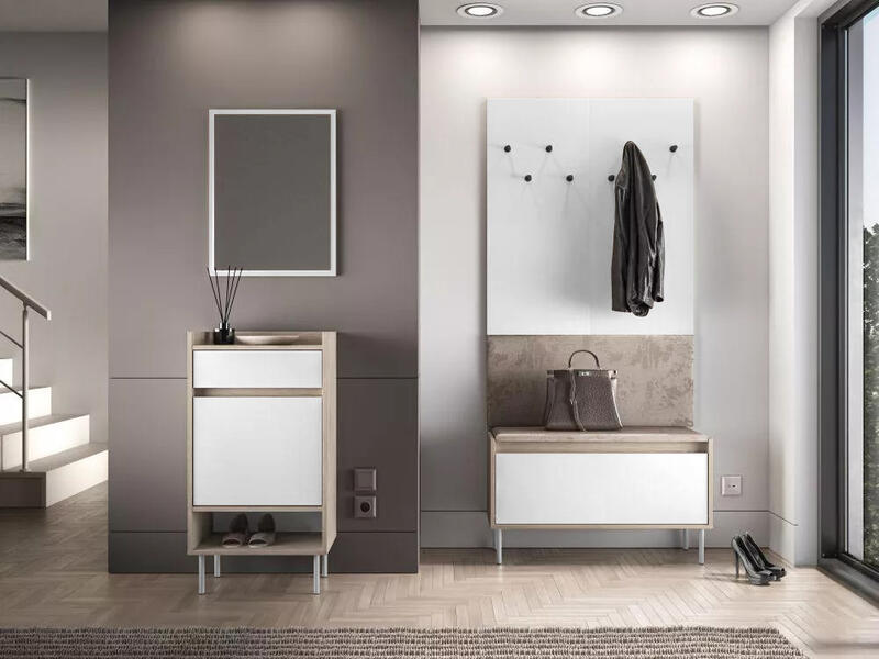 Прихожая Джени 05 Белый Снег 8685 BS  Дуб Сонома Светлый 3025 PR 140*34*198 см, Белый   Фиеста