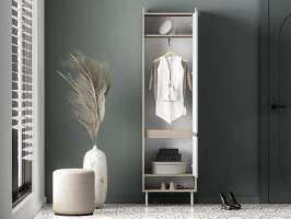 Шкаф-пенал Джени Белый Снег 8685 BS  Дуб Сонома Светлый 3025 PR 54*34*198 см, Белый   Фиеста