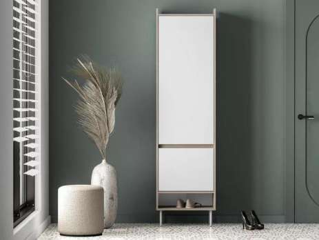 Шкаф-пенал Джени Белый Снег 8685 BS  Дуб Сонома Светлый 3025 PR 54*34*198 см, Белый   Фиеста