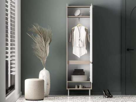 Шкаф-пенал Джени Белый Снег 8685 BS  Дуб Сонома Светлый 3025 PR 54*34*198 см, Белый   Фиеста