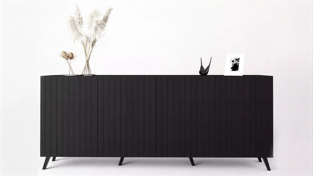 Комод Даркнесс МДФ (Черная) 200*40*82 см, Черный   Фиеста