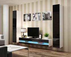 Гостиная Виго нью 4 МДФ (черная) / Белый Фасадный 0101 (710616) 260*42*180 см, Белый   Фиеста в наличии