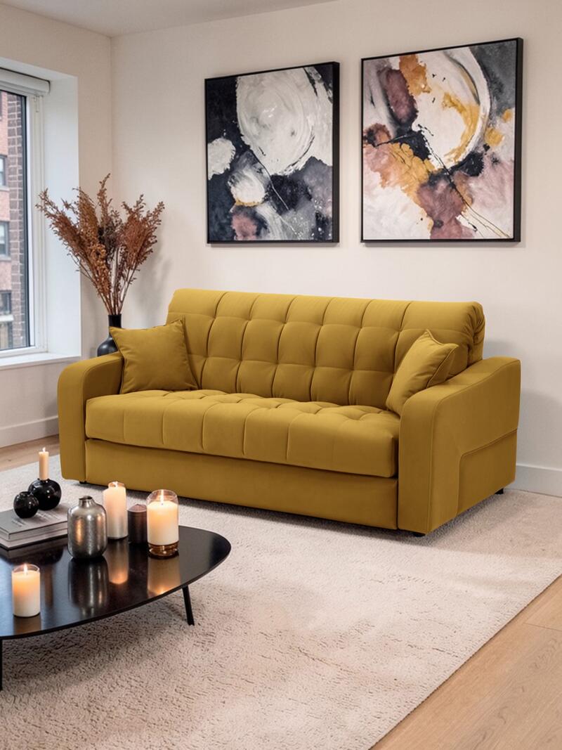 Диван Корал Некст Velutto 56 216*115*95 см, Желтый Велютто Аккордеон Фиеста