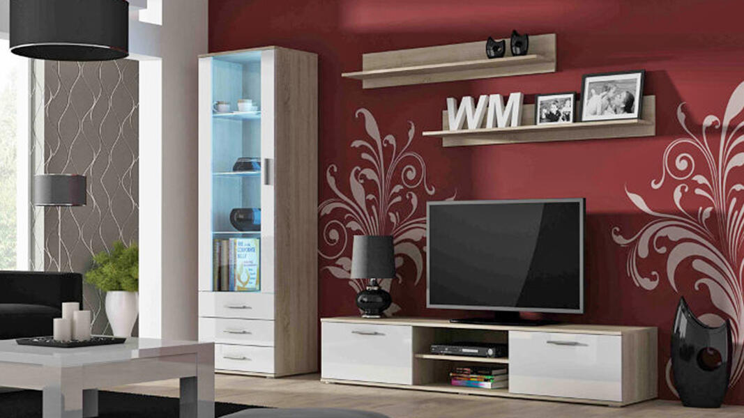 Гостиная Сохо МДФ Белый DM635-6 / Дуб Сонома 3025 240*41*192 см, Белый   Фиеста